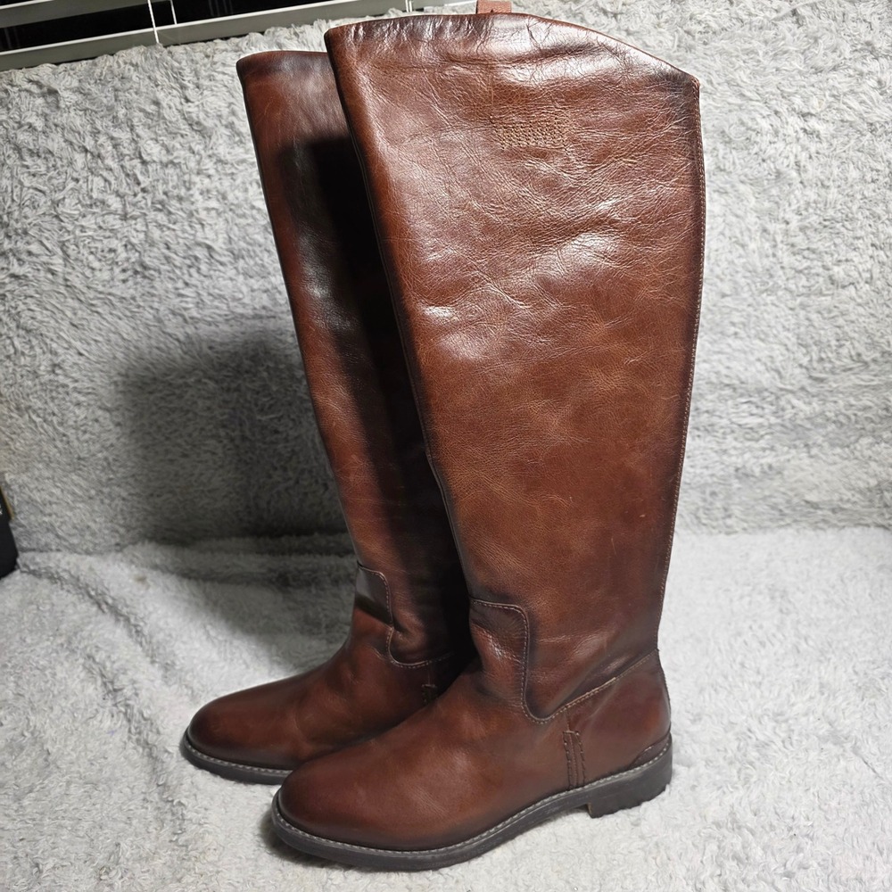Franco Sarto Meyer Hand Finished Leather Riding‎ Boots Brown Women's 7.5 NEW